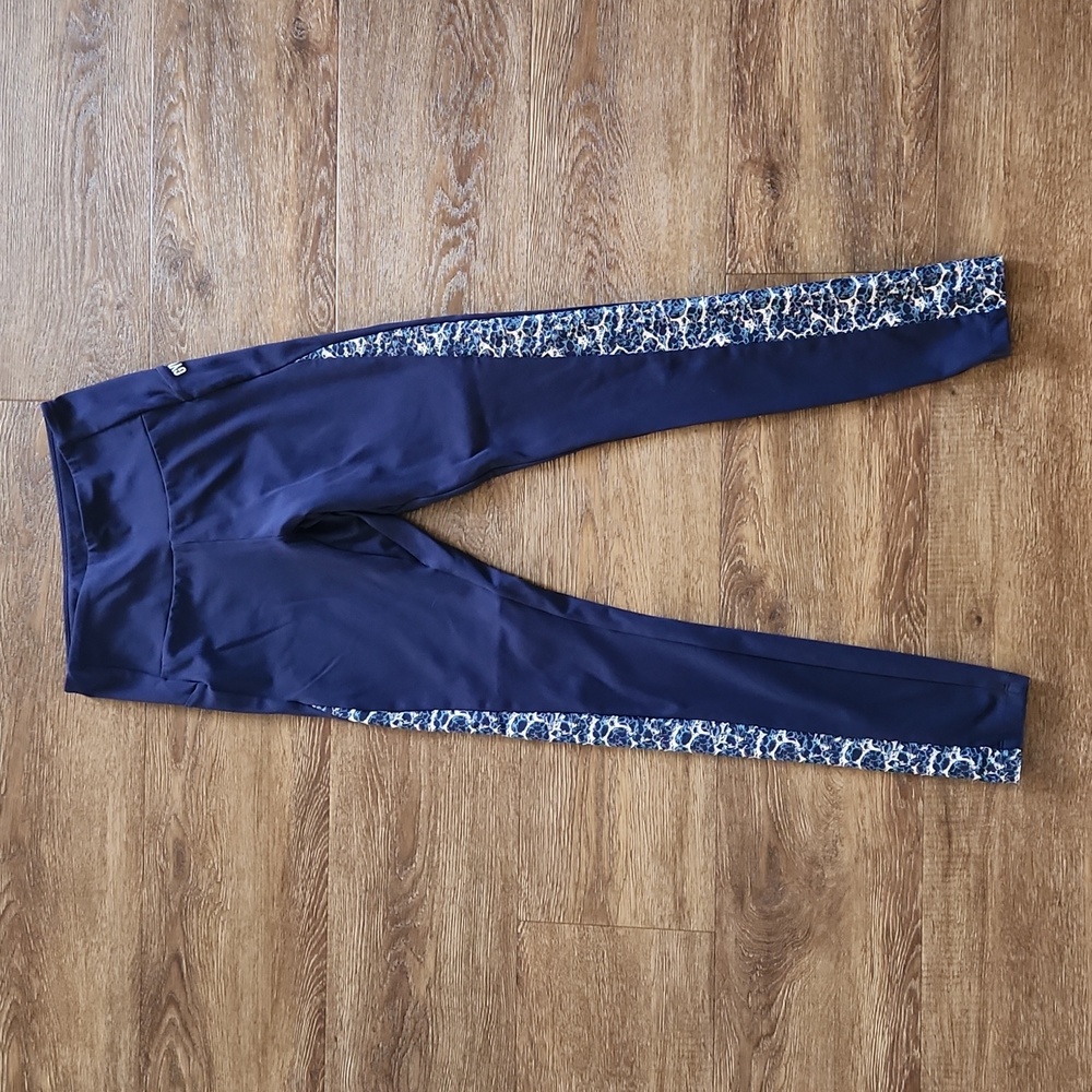 Gymshark Navy Blue Leggings with Abstract Side Panels, size Small